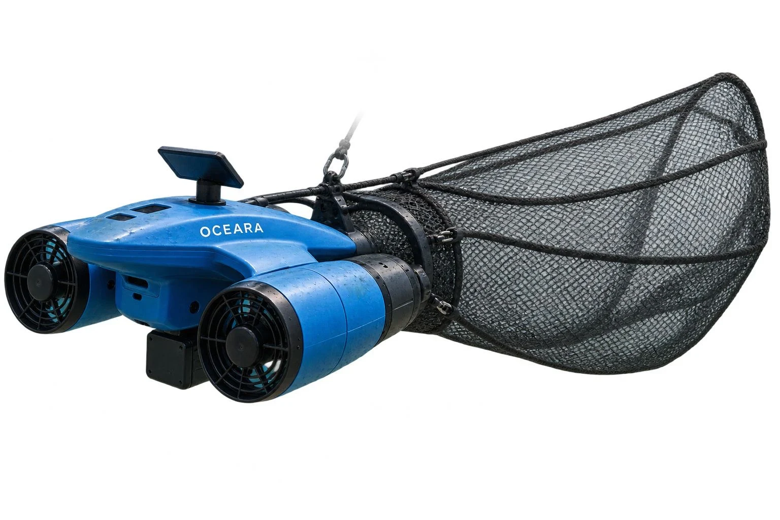 OCEARA Duo scooter with the Aqua Head: a clamp on the line and a large mesh catch-bag